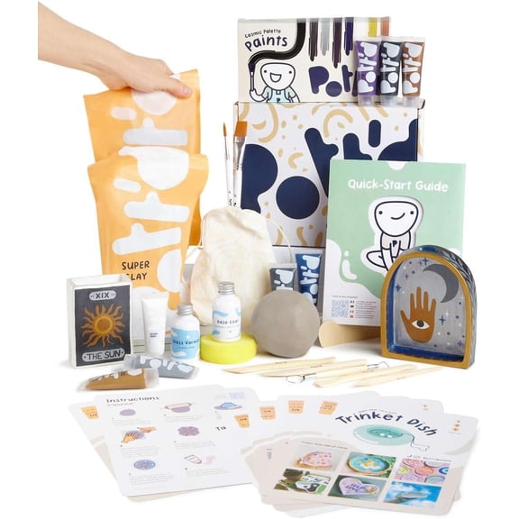 Air Dry Clay for Adults - Beginner's Home Pottery Kit. Includes: Air-Dry Clay, Tools, Paints, Brushes, Sealant, How-to-Guides