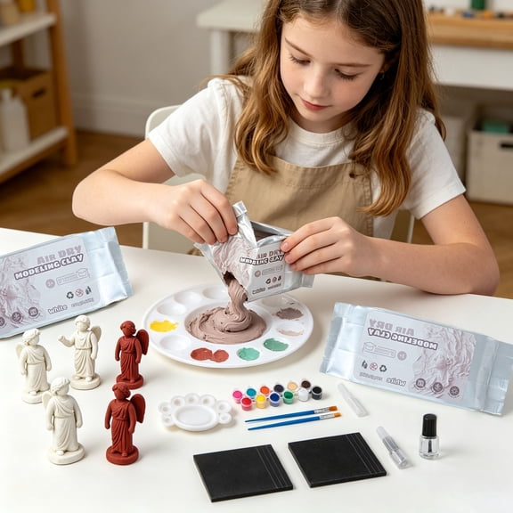 Air Dry Modeling Clay Kit, No-Bake Sculpting Clay Set with Tools, Paint, and Sealant, Non-Toxic DIY Craft Kit for Sculpting, Modeling, and Art Projects, Complete Clay Art Supplies for Hobbyists