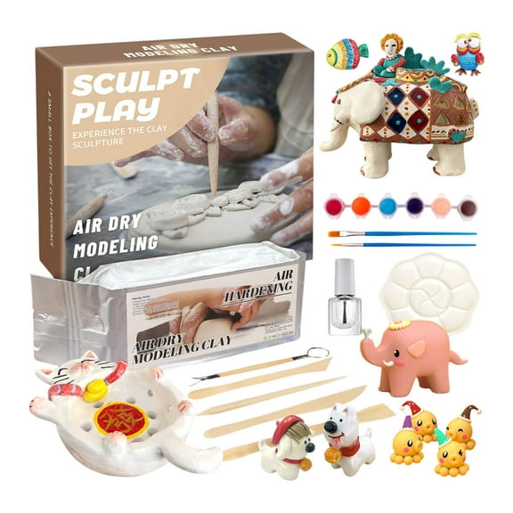 Air Dry Stone Clay Pottery Tool Set with 10ml Clay, No Bake DIY Craft Kit, Handmade Modeling Material for Sculpture & Art Projects,A