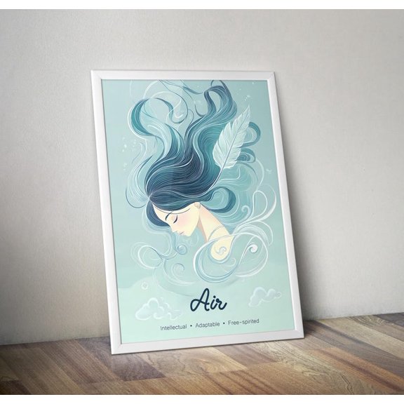 Air Element Poster Abstract Woman Wind Art Spiritual Wall Decor Energy Element Print 8x12 Inches UNFRAMED