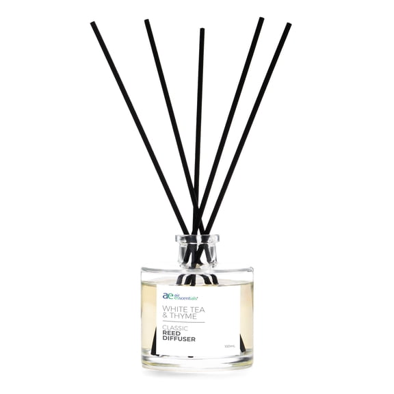 Air Esscentials Reed Diffuser, White Tea & Thyme Scent, 100 mL, Home Fragrance Set with Reed Sticks