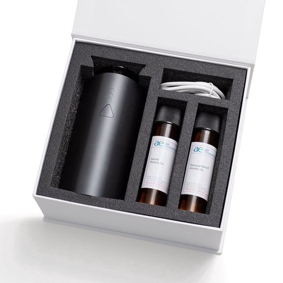 Air Esscentials The Mini Waterless Diffuser Gift Set with Santal & Sensual Wood Oils, Rechargeable, Covers 300 Sq. Ft.