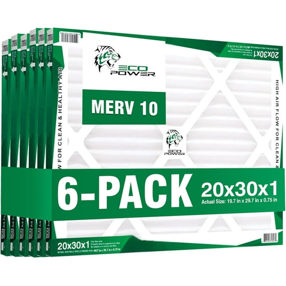 Air Filter MERV 10 (6-Pack) - Pleated Air Conditioner HVAC AC Furnace Air Filters Replacement (20x30x1 6-Pack)