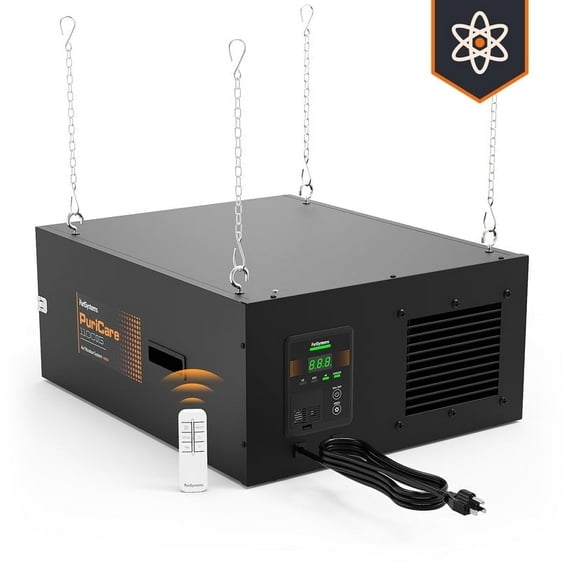Air Filtration System 3-Speed Remote, Built-in Ionizer, PuriCare 1100IG Hanging Air Filter w/RF Remote for Woodworking, Garage, Shop Dust Collector, up to 1100 sq. ft