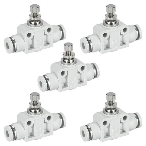 Air Flow Control Valve, In-line Speed Controller Union Straight, 4mm Tube Outer Dia. 5Pcs