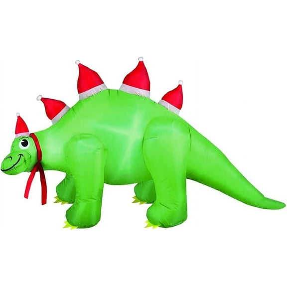 Air Flowz 5 Foot Pre Lit LED Inflatable Stegosaurus Dinosaur with Santa Hats Christmas Holiday Yard Decoration for Indoor and Outdoor Use