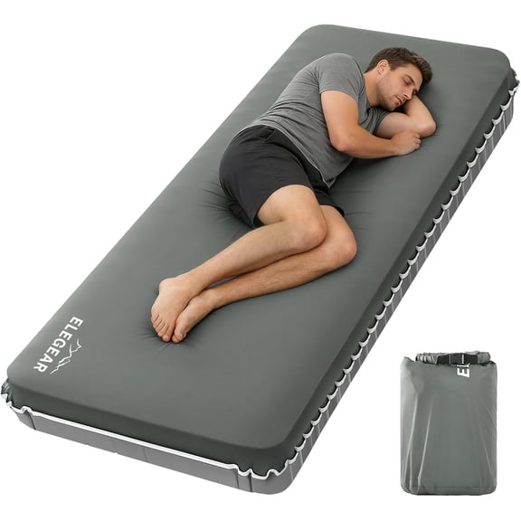 Air & Foam Camping Mattress  4-Inch Ultra-Thick Memory Foam Sleeping Pad with Air Pump, R-Value 9.5, Single Size, Grey