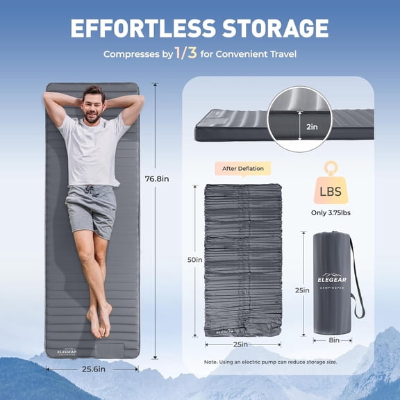 Air & Foam Camping Sleeping Pad, HexaFoam Camping Mattress Pad with Built-in Foot Pump Memory Foam Camp Pad 4-Season R-Value 9.5 Camp Sleeping Mat for Travel/Car/Tent, Gray