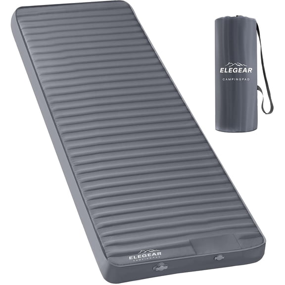 Air & Foam Camping Sleeping Pad with Built-in Foot Pump, HexaFoam Memory Foam, R-Value 9.5, Light Gray, Single Size