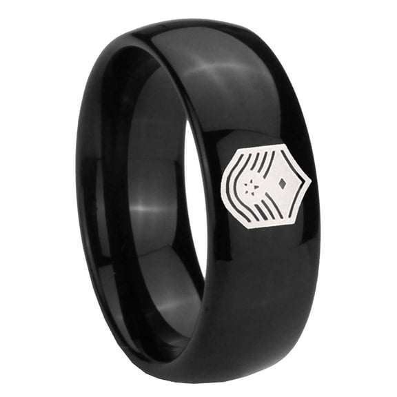 Air Force Chief Master Sergeant Black Polish Dome Tungsten Ring 10MM