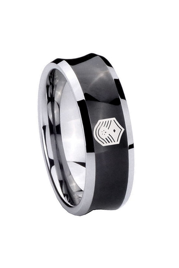 Air Force Chief Master Sergeant Concave Black Tungsten Ring 10MM