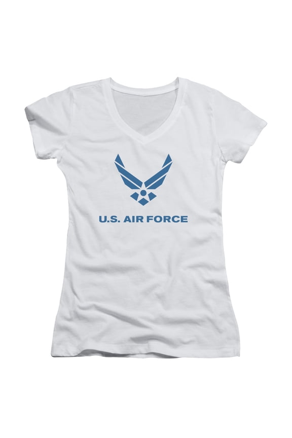 Air Force - Distressed Logo - Juniors Cap Sleeve V-Neck Shirt - Small