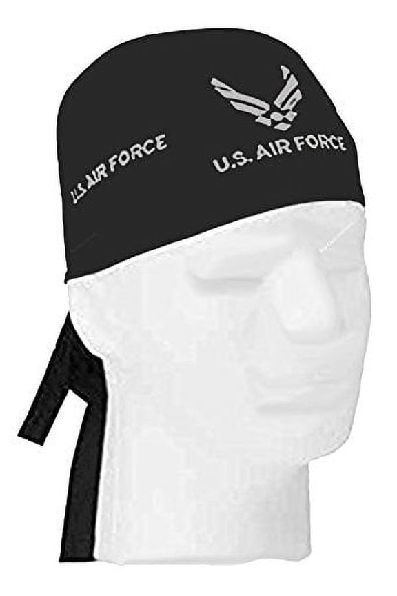 Air Force Doo Rag Durag Cap Black Head Wrap Silver Wings Logo Emblem