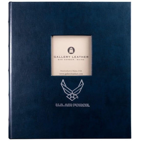 Gallery Leather 3 Ring Binder with Plastic Sleeves, Includes 10 Sheets, Sheet Size: 8.5" x 11" - Presentation Binder Rings with Window and Hubbed Spine, Thick: 1.25" Acadia Navy - US Air Force