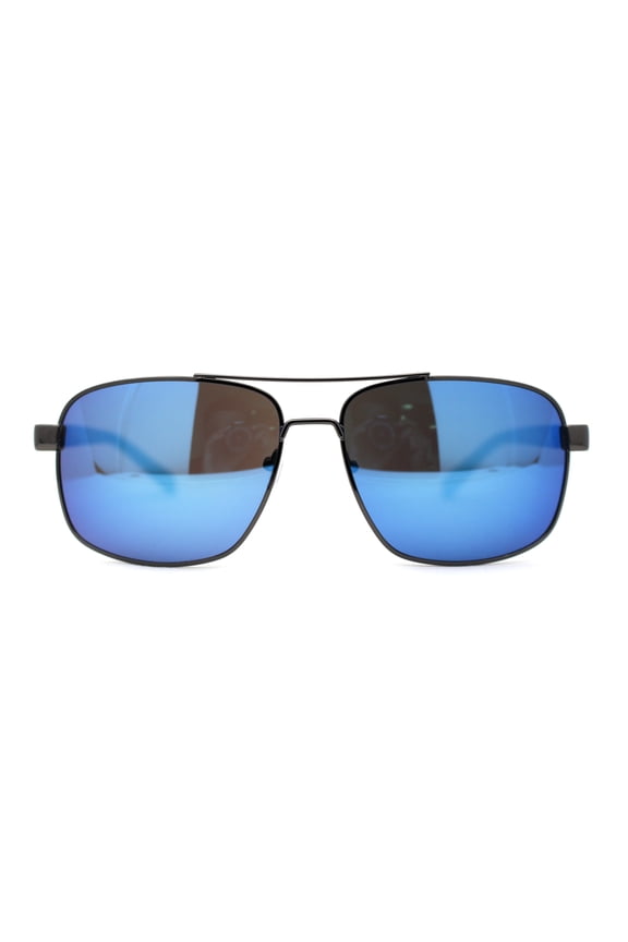 Air Force Luxury Classy Rectangular Officer Pilots Metal Sunglasses Gunmetal Blue Mirror
