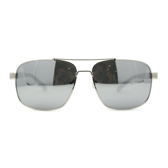Air Force Luxury Classy Rectangular Officer Pilots Metal Sunglasses Silver Mirror