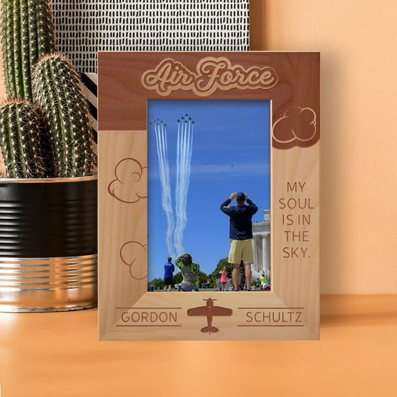 Air Force My Soul Is In The Sky Personalized Wooden Frame 4" x 6" Brown (Vertical)