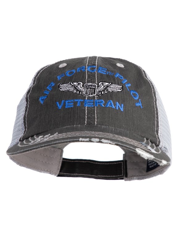 Air Force Pilot Veteran Embroidered Low Profile Special Cotton Mesh Cap - Black OSFM