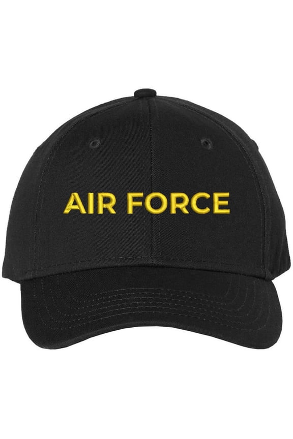 Air Force Text Embroidered Baseball Cap | USA Air Aviation Squad | Structured Hat (Black/Gold)