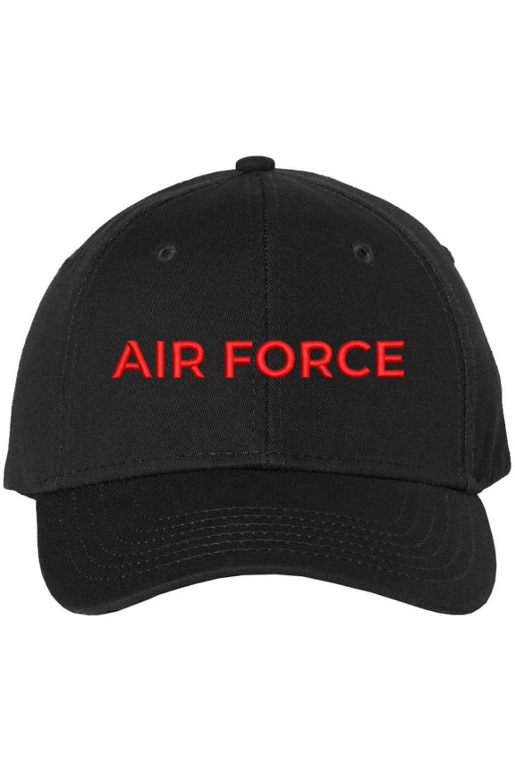 Air Force Text Embroidered Baseball Cap | USA Air Aviation Squad | Structured Hat (Black/Red)