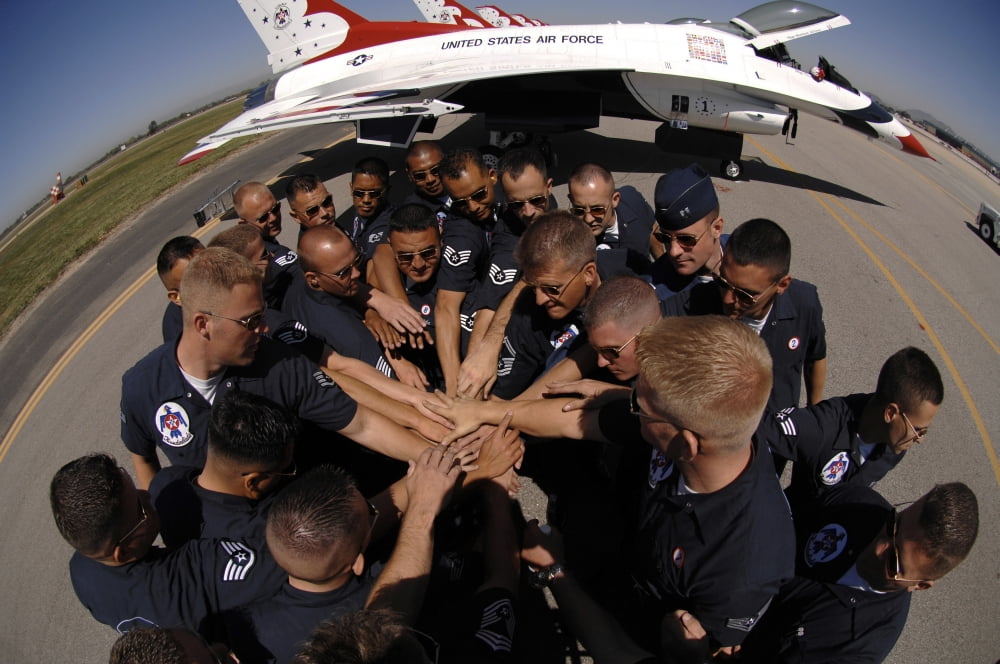 Air Force Thunderbird maintainers bring it in for a cheer Canvas Art - Stocktrek Images (34 x 23)