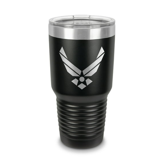 Air Force Tumbler 30 oz - Laser Engraved w/ Clear Lid - Stainless Steel - Vacuum Insulated - Double Walled - Travel Mug - armed forces - Black
