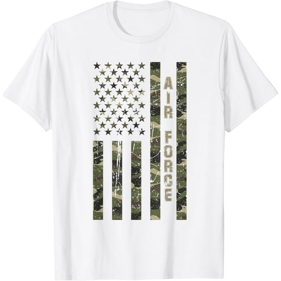 Air Force United States Distressed Camo w US Flag T-Shirt100% pure cotton white short-sleeved T-shirts for men and women