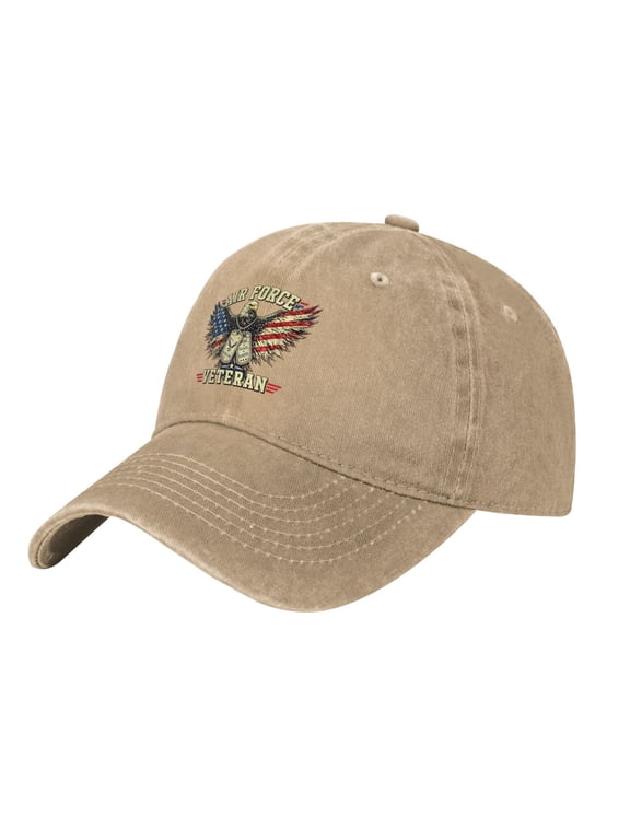 Air Force Veteran Hat - American Bald Eagle Flag Wings Cap - Adjustable Cotton Military Service Gift for Retired Men