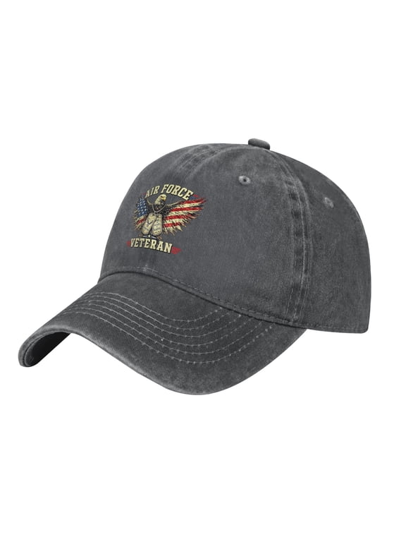 Air Force Veteran Hat - American Bald Eagle Flag Wings Cap - Adjustable Cotton Military Service Gift for Retired Men