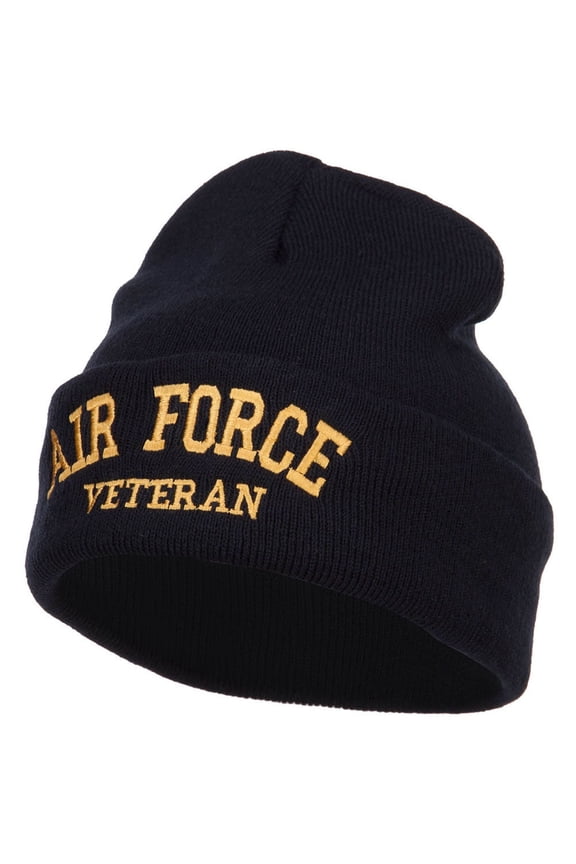 Air Force Veteran Letters Embroidered Long Beanie - Black OSFM