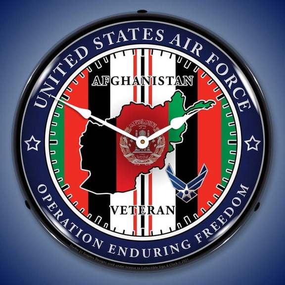 Collectable Sign and Clock Air Force Veteran Operation Enduring Freedom LED Lighted Premium Wall Clock