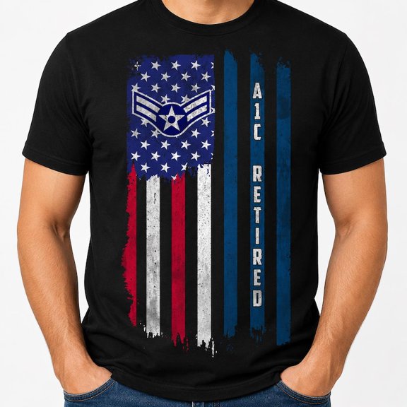 Air Force Veteran Retired E3 Airman First Class Rank Insignia Graphic T-Shirt