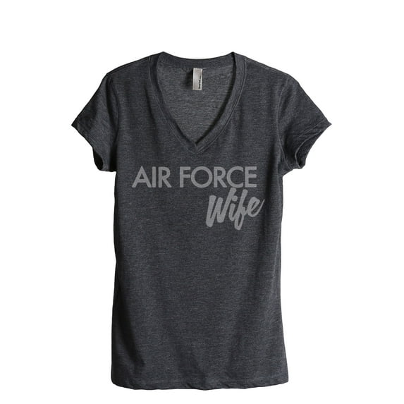 Air Force Wife Women's Fashion Relaxed V-Neck T-Shirt Tee Charcoal Grey Small