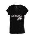 thumbnail image 1 of Air Force Wife Women's Fashion Relaxed V-Neck T-Shirt Tee Heather Black Small, 1 of 5