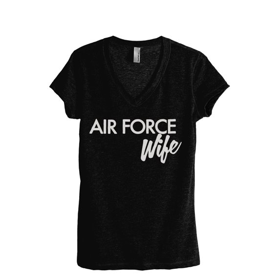 Air Force Wife Women's Fashion Relaxed V-Neck T-Shirt Tee Heather Black Small
