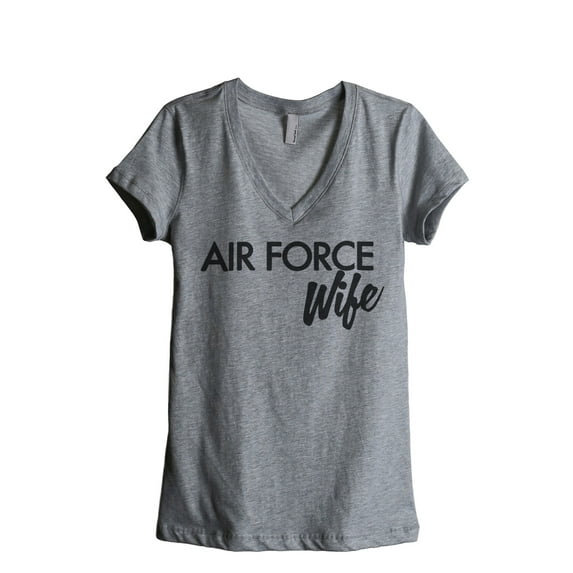 Air Force Wife Women's Fashion Relaxed V-Neck T-Shirt Tee Heather Grey Large