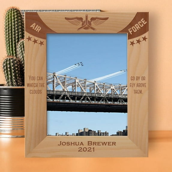 Air Force You Can Watch The Clouds Go By Or Fly Above Them Personalized Wooden Frame 8" x 10" Brown (Vertical)