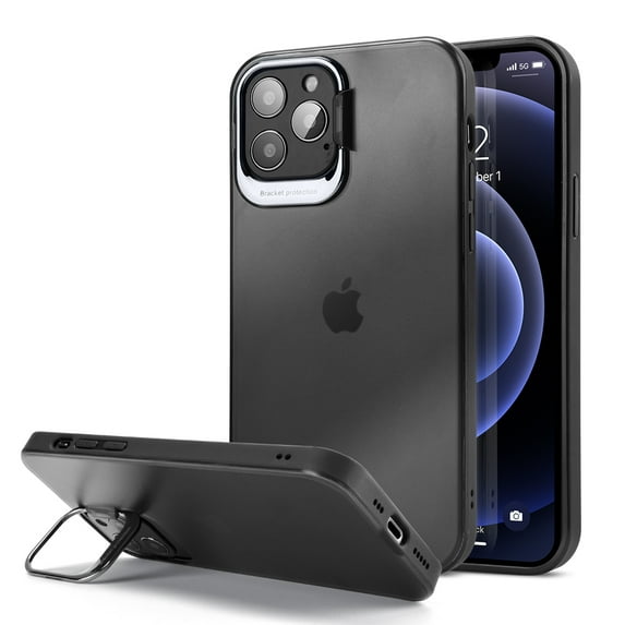 Air Frame Crystal Frosted Pc Transparent Case With Extra Frame Raised Camera Protection And Kick Stand For Iphone 13 Pro 6.1 - Frosted Black