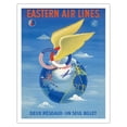 thumbnail image 1 of Air France - Eastern Air Lines - Deux Reseaux (Two Networks - One Single Ticket) - Vintage Airline Travel Poster by Plaquet c.1950 - Fine Art Matte Paper Print (Unframed) 11x14in, 1 of 4
