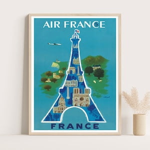 Air France Eiffel Tower Collage Travel Classic Decor Poster , Poster Print Only
