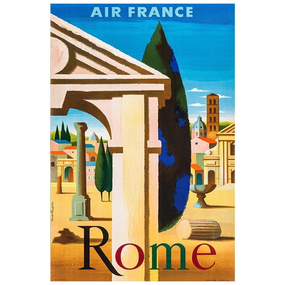 Air France - Rome - Vintage Airline Travel Poster (8x12Inches-US/CANOnly)