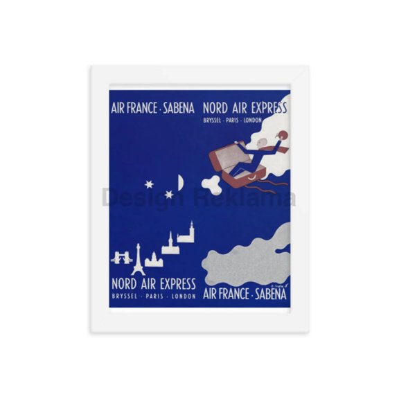 Air France - Sabena Nord Air Express Brussels - Paris - London, 1936. Designed by O. Stahr. Framed Vintage Travel Poster