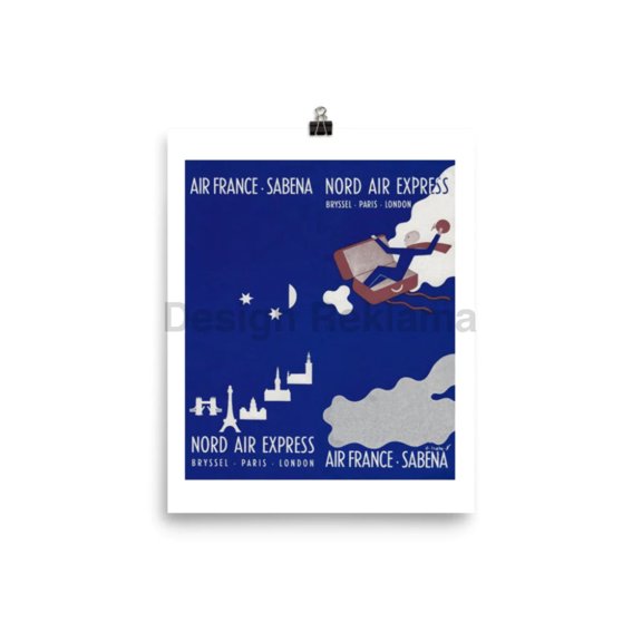 Air France - Sabena Nord Air Express Brussels - Paris - London, 1936. Designed by O. Stahr. Unframed Vintage Travel Poster