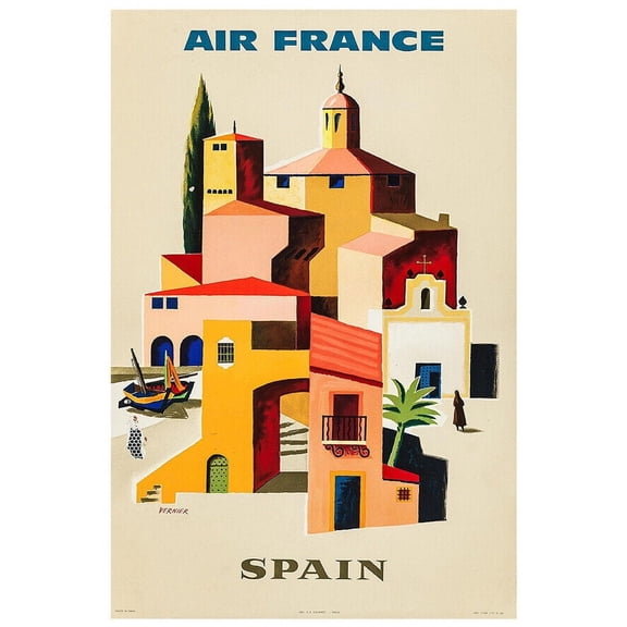 Air France - Spain - Vintage Airline Travel Poster (8x12Inches-US/CANOnly)