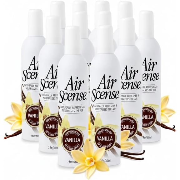 Air Freshener Deodorizer Room Spray for Bathroom & Home, Essential Oils, Natural Vanilla - 7 fl oz (12 Pack)