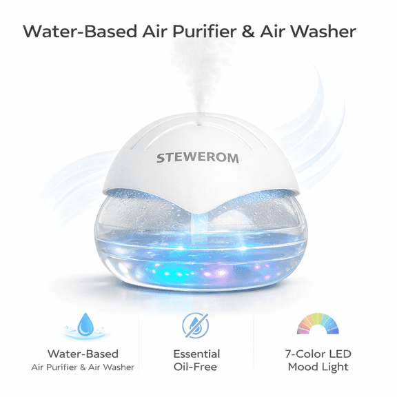 Air Freshener Diffuser , LED Night Light with Soothing Water Sound, Essential Oil Diffuser for Home Bedroom Office Pets Smokers (WHITE)