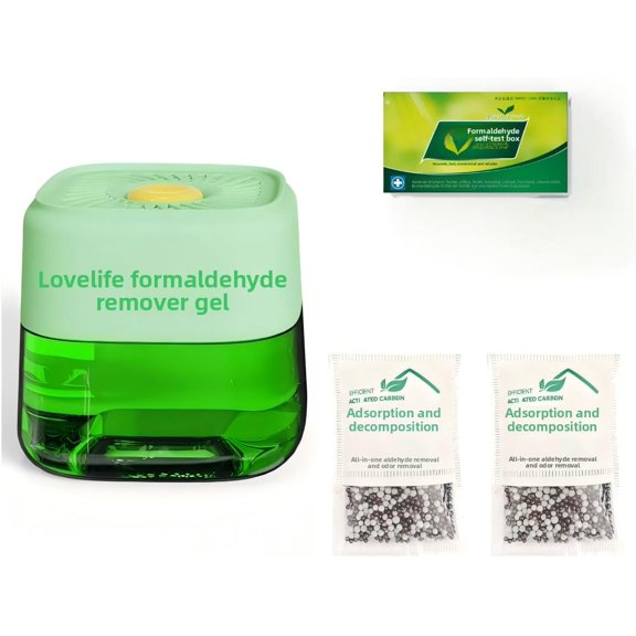Air Freshness Set: Formaldehyde Removal Gel + Formaldehyde Detection Kit + Odor Removal Color-Changing Particles Combo, 90-day all-weather purification | One-click activation, no need to plug in