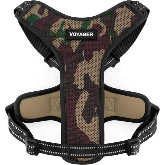 Air Frontier Mesh Dog Harness with Steel Leash D-Ring, Reflective Stitching, and Lightweight Breathable No-Pull Design, Adjustable Neck and Chest Straps for Small to Large Breeds - AMB, L