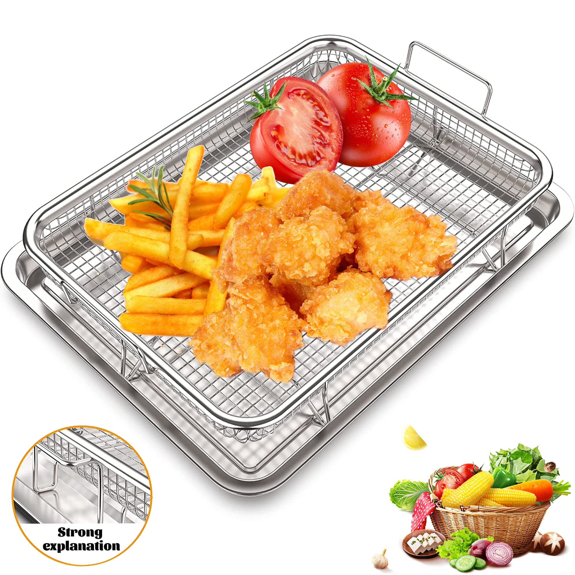 Air Fry Crisper Basket, Crisping Basket & Tray Set, Stainless Steel