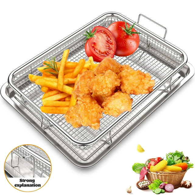 Air Fry Crisper Basket, Crisping Basket & Tray Set, Stainless Steel Oven Air Fryer Basket